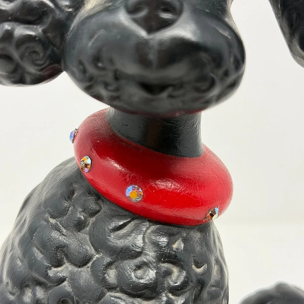 Tootsie CG 1970 Black Poodle Figurine Red Jeweled Collar Vintage MCM